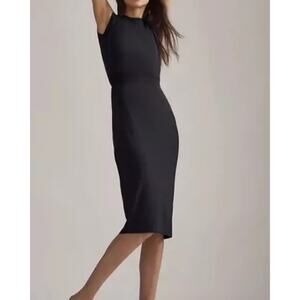 Athleta Santorini Cinch Dress Black Midi Soft Knit athleisure loungewear cozy